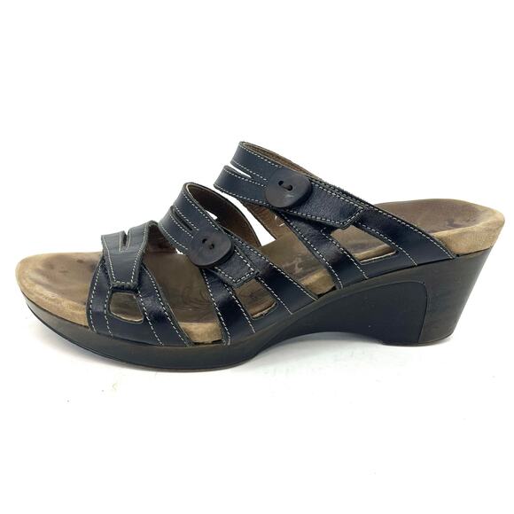 ROMIKA Women's Black Leather Adjustable Three Strap Button Heel Sandals 40/US9.5 - Picture 1 of 6